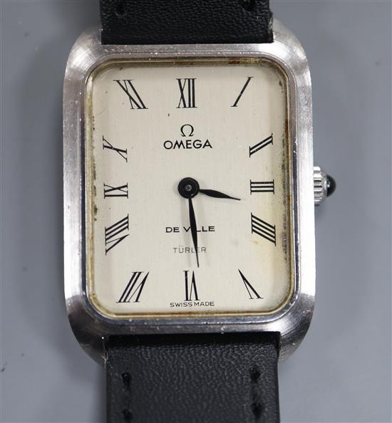 A gentlemans steel Omega De Ville Turler manual wind dress wrist watch, with Omega box.